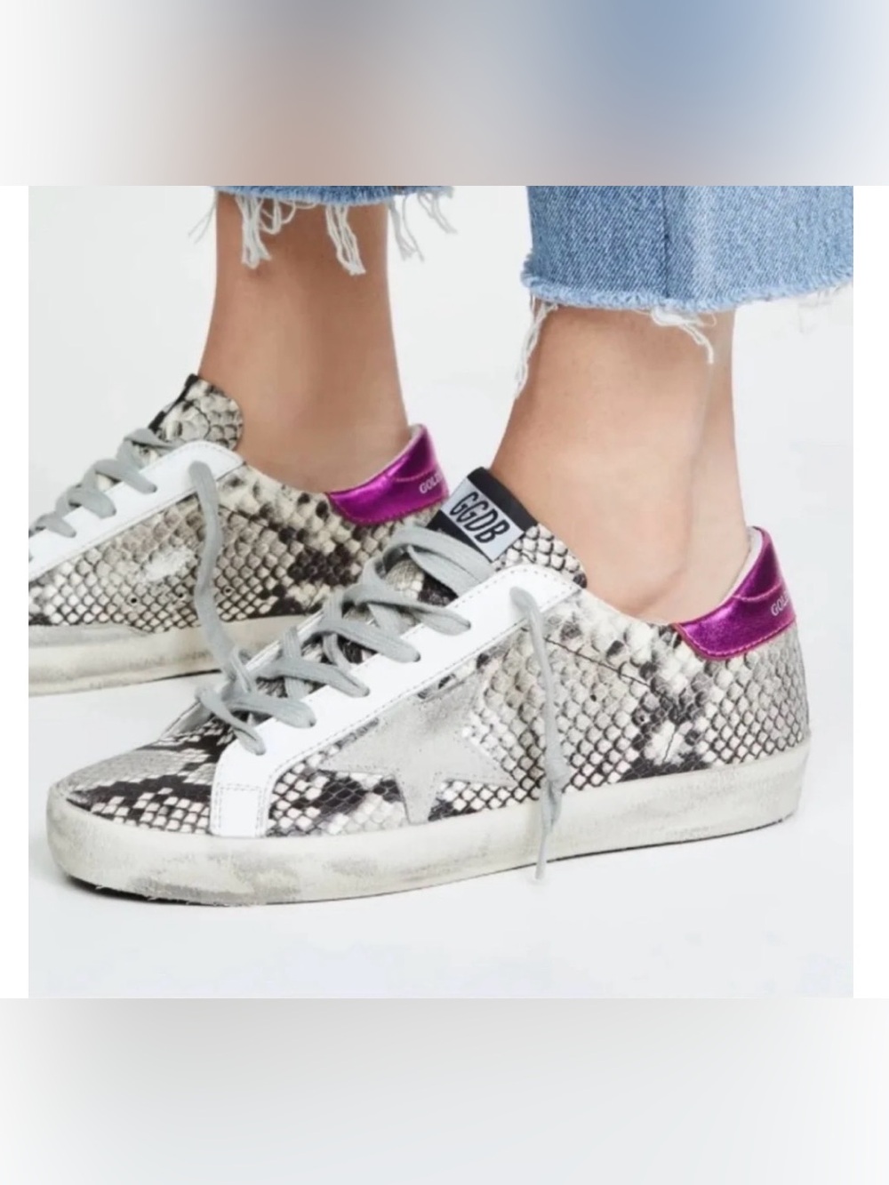 Golden Goose Low-Top Sneakers in Snakeskin, White & Pink size 7 - Picture 1 of 7
